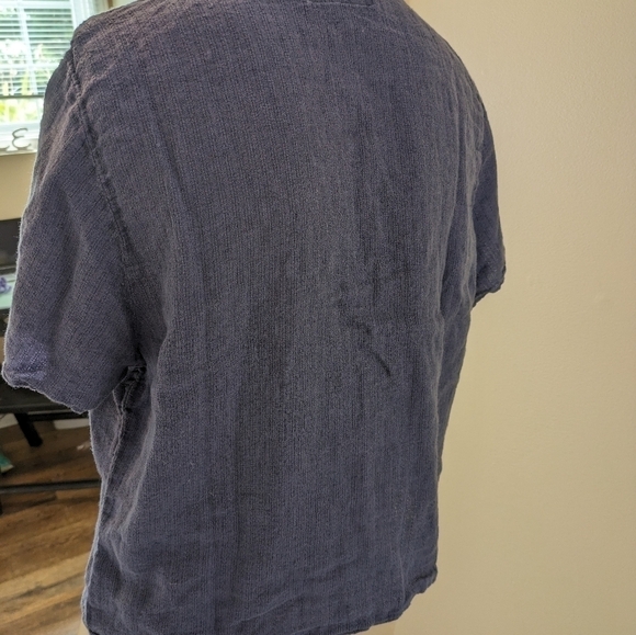 FLAX linen button down short sleeve blouse - Picture 6 of 7